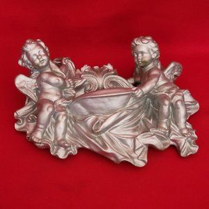 VTG Silver Tone Angel Cherub Wall Hanging Pocket Plaque Planter